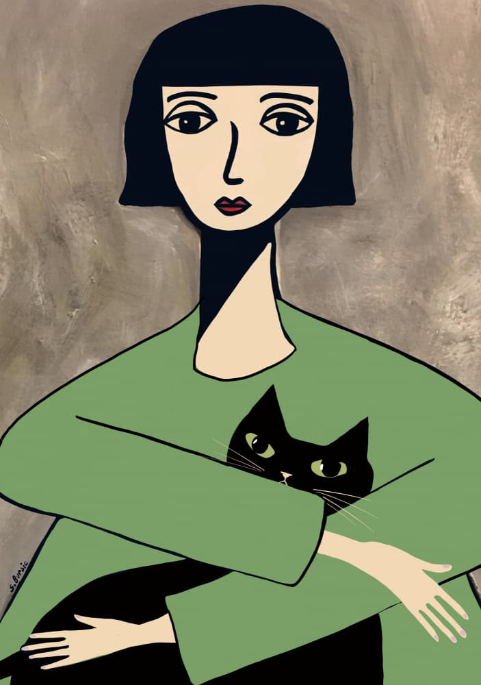 Woman With Black Cat by Sharyn Bursic — canvas wall art