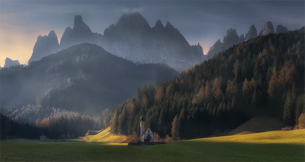 Sunlit Alpine Church by Siarhei Mikhaliuk * — canvas wall art