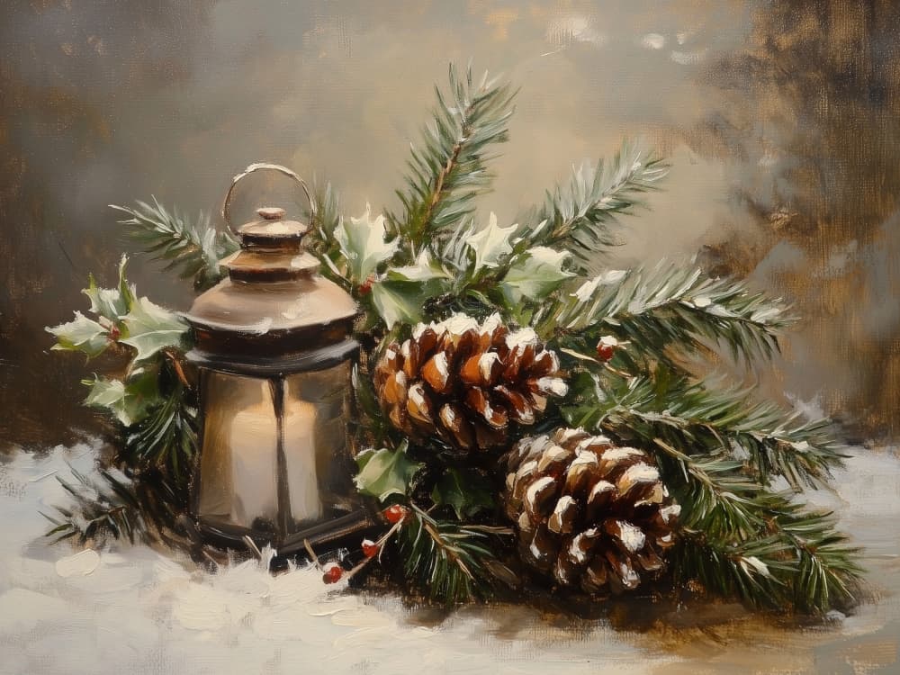 Snowy Winter Lantern Glow by Jolly and Dash — canvas wall art
