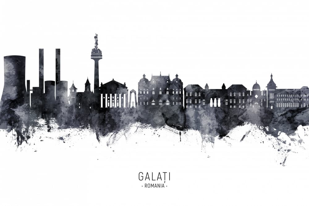 Galati Romania Skyline Art by Michael Tompsett — canvas wall art