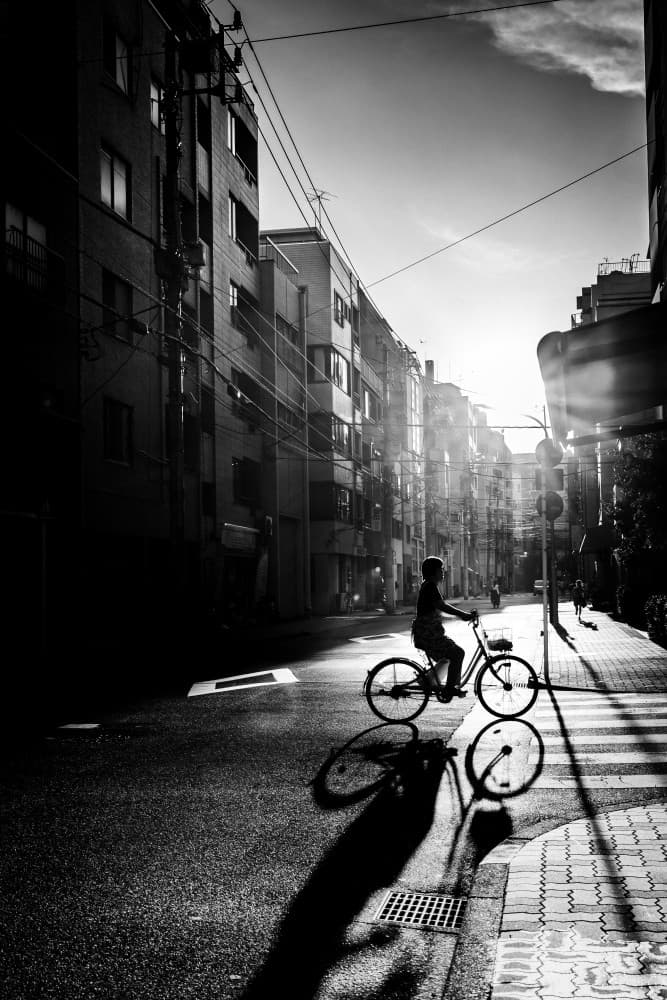 Urban Cyclist Morning Light by Kenichiro Tsukada — canvas wall art