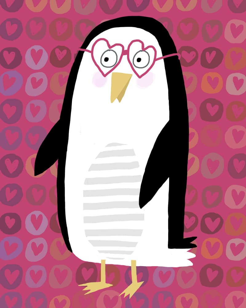 Cute Penguin Love Hearts by Carla Daly — canvas wall art