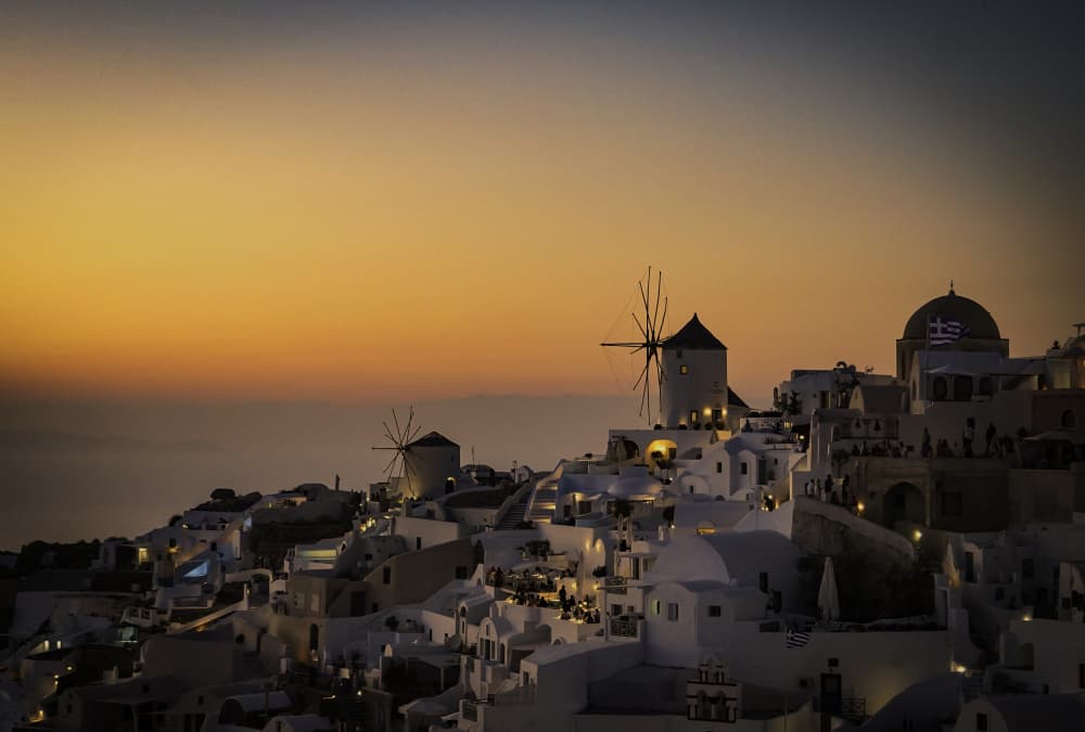 Santorini Sunset View by Michel Romaggi — canvas wall art