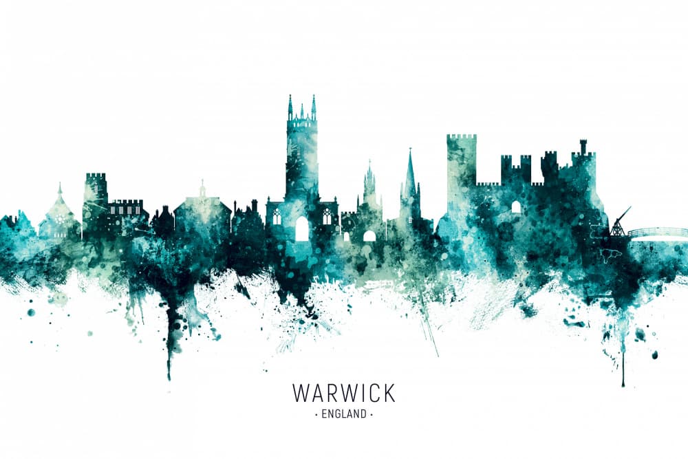 Warwick England Watercolor Skyline by Michael Tompsett — canvas wall art