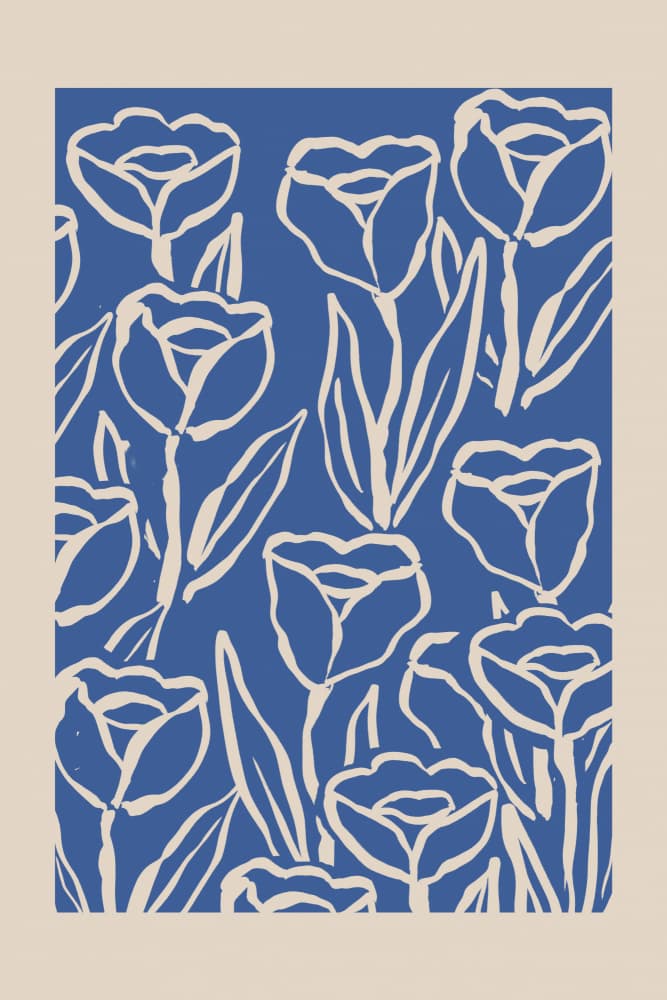 Stylized Blue Tulips by Melloi Art Prints — canvas wall art