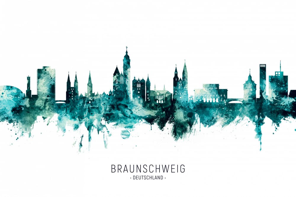 Braunschweig Watercolor Skyline by Michael Tompsett — canvas wall art