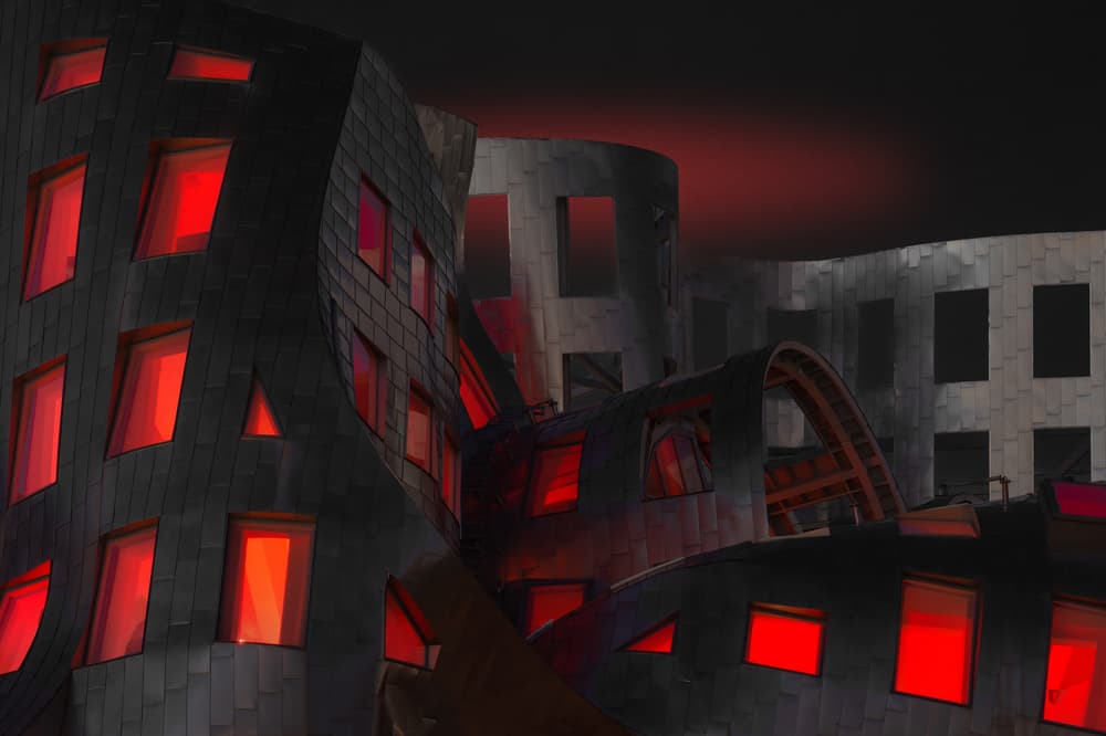 Red Glow Architecture by Mike Kreiten — canvas wall art