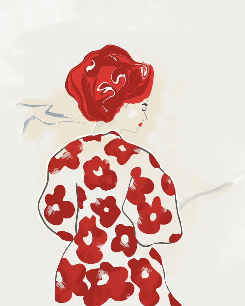 Red Floral Woman by Sannel Larson — canvas wall art
