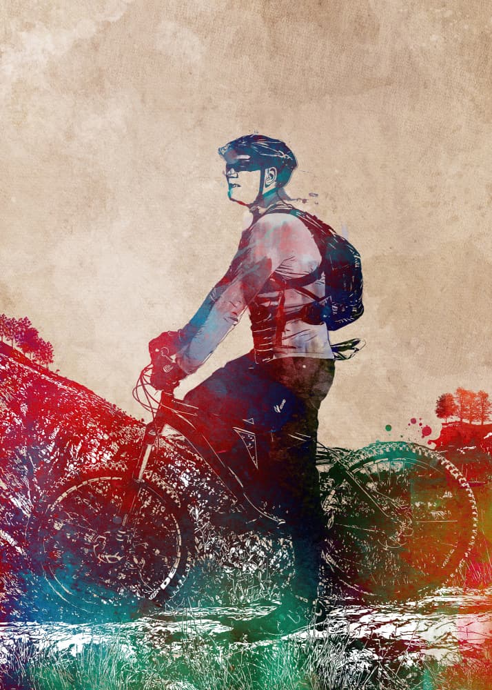 Vibrant Mountain Biker by Justyna Jaszke — canvas wall art
