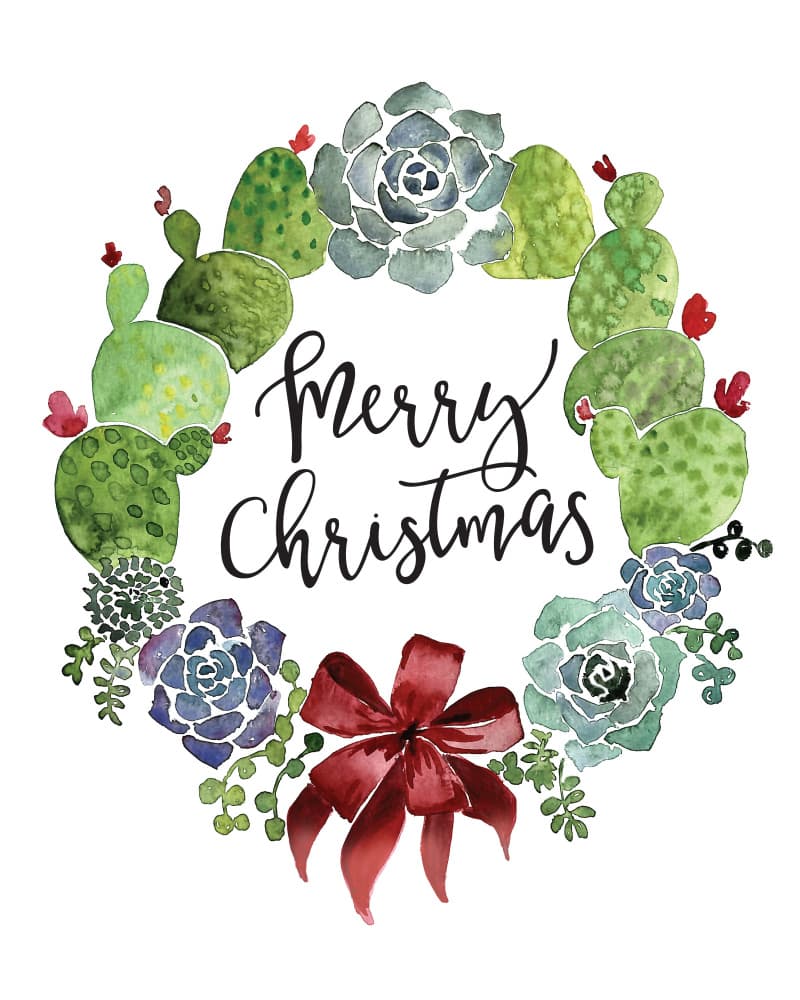 Merry Christmas Succulent Wreath by Rosana Laiz Blursbyai — canvas wall art