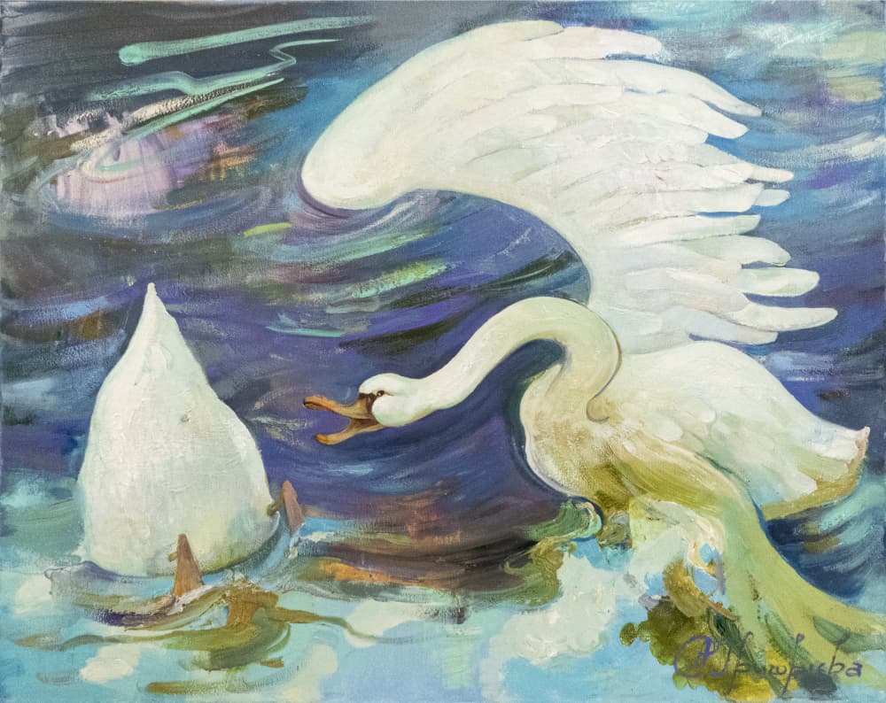 White Swan Drama by Anastasiia Grygorieva — canvas wall art
