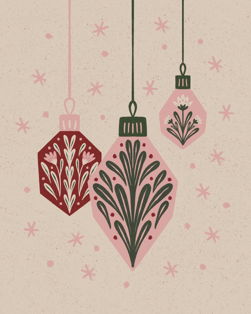 Holiday Floral Ornaments by Angela Minca — canvas wall art