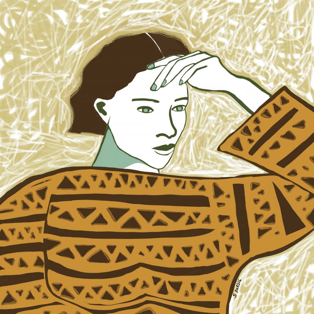 Woman With Pensive Gaze by Sharyn Bursic — canvas wall art