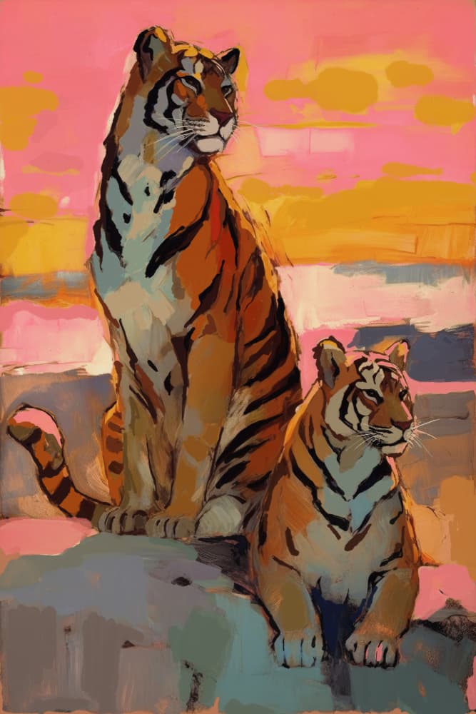 Tigers At Sunset by Treechild — canvas wall art