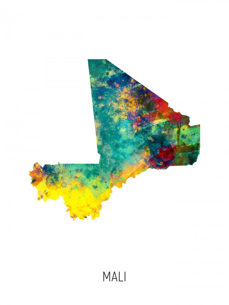 Colorful Mali Map by Michael Tompsett — canvas wall art