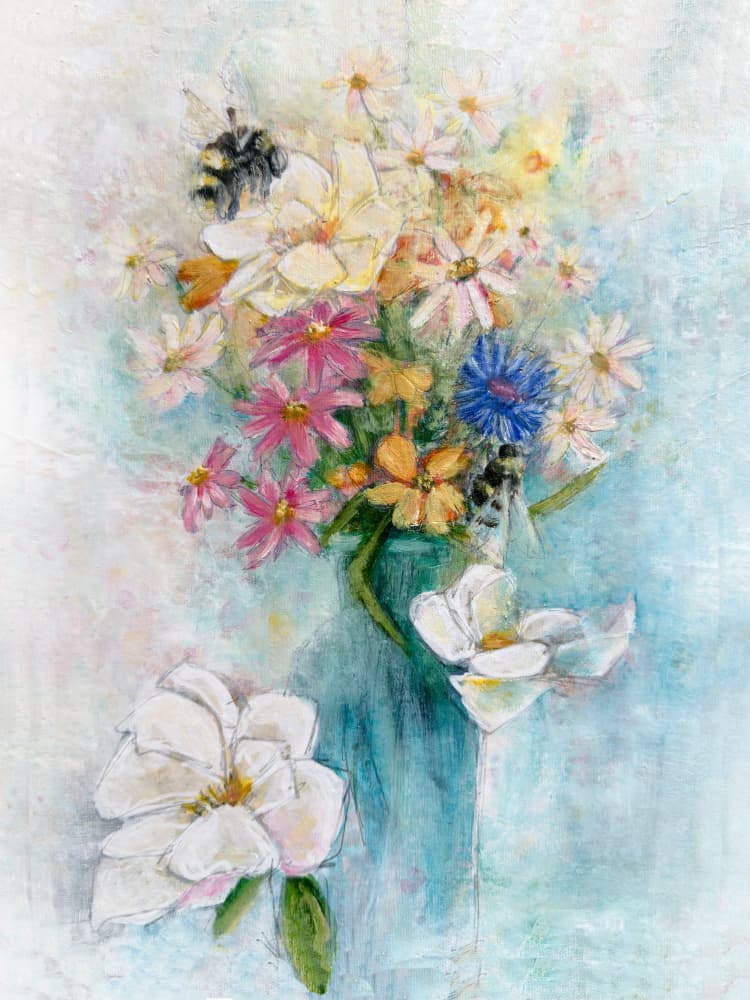 Colorful Spring Bouquet by Renee Machan Cottagecore Artist — canvas wall art