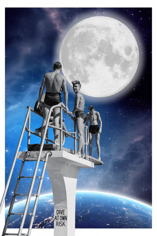 Retro Space Dive by Marja van den Hurk — canvas wall art