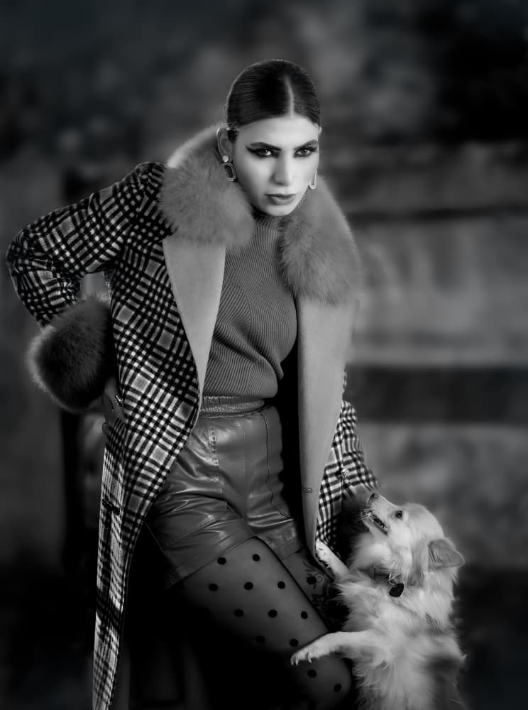 Stylish Woman and Dog by Yanny Liu — canvas wall art