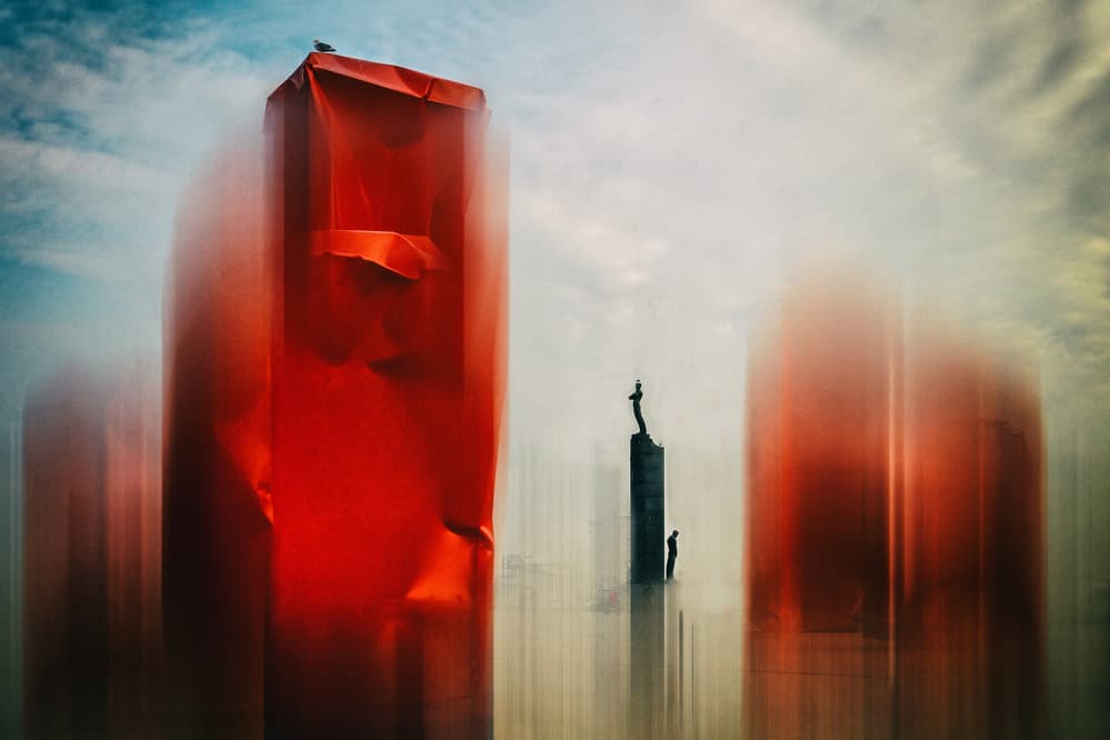 Vibrant Red City Structures by Bruno Flour — canvas wall art