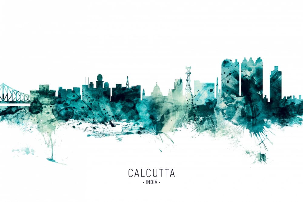 Calcutta Watercolor Skyline by Michael Tompsett — canvas wall art