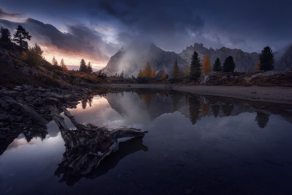 Misty Mountain Lake Reflection by Stefan Mitterwallner — canvas wall art