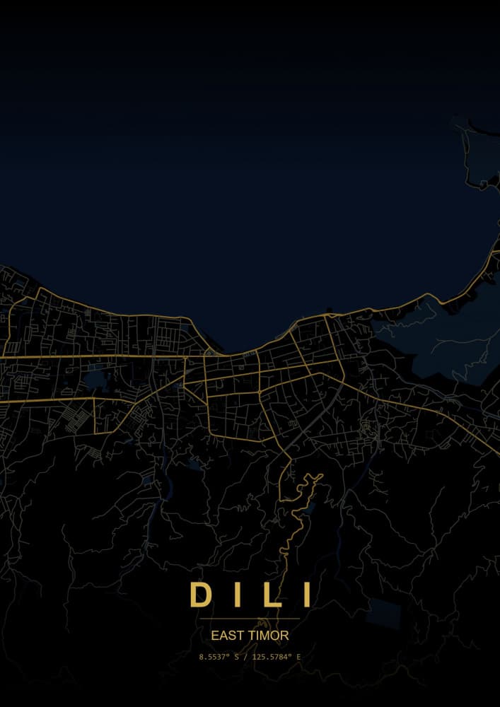 Dili Golden Night Map by HUGO — canvas wall art
