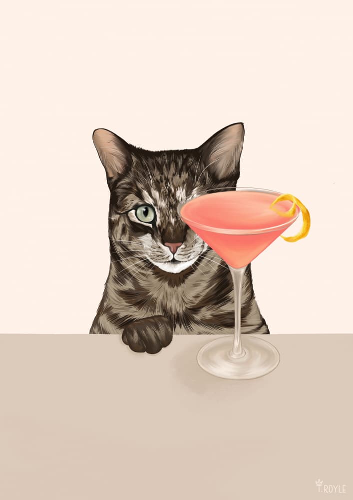 Winking Cat Martini by Tara Royle — canvas wall art