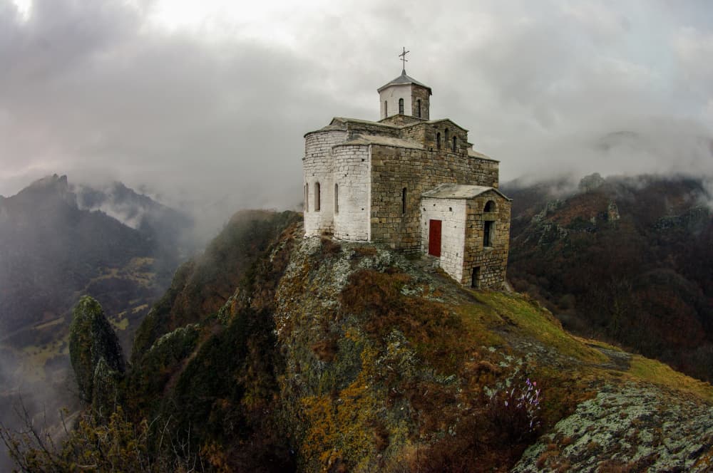 Misty Mountain Church by Arsen Alaberdov — canvas wall art