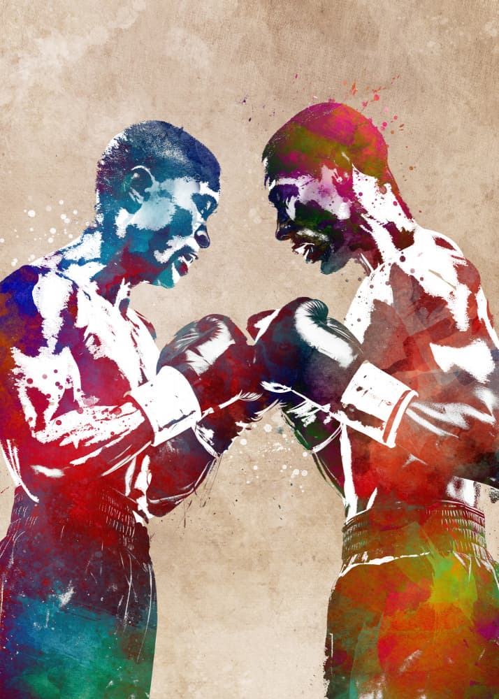 Watercolor Boxers Face Off by Justyna Jaszke — canvas wall art