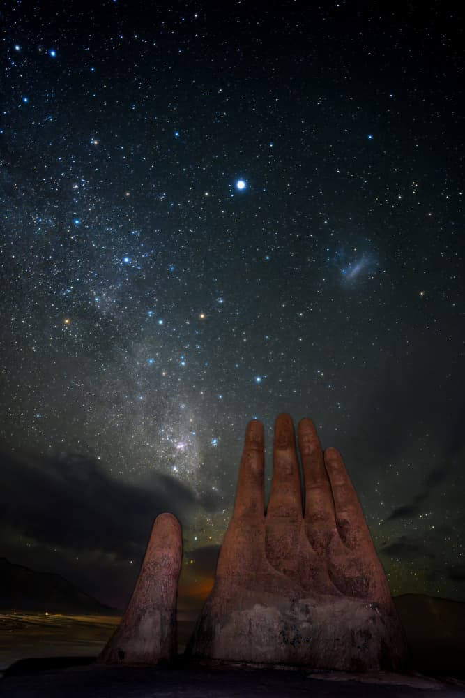 Giant Hand Starry Night by Junhao Wang — canvas wall art