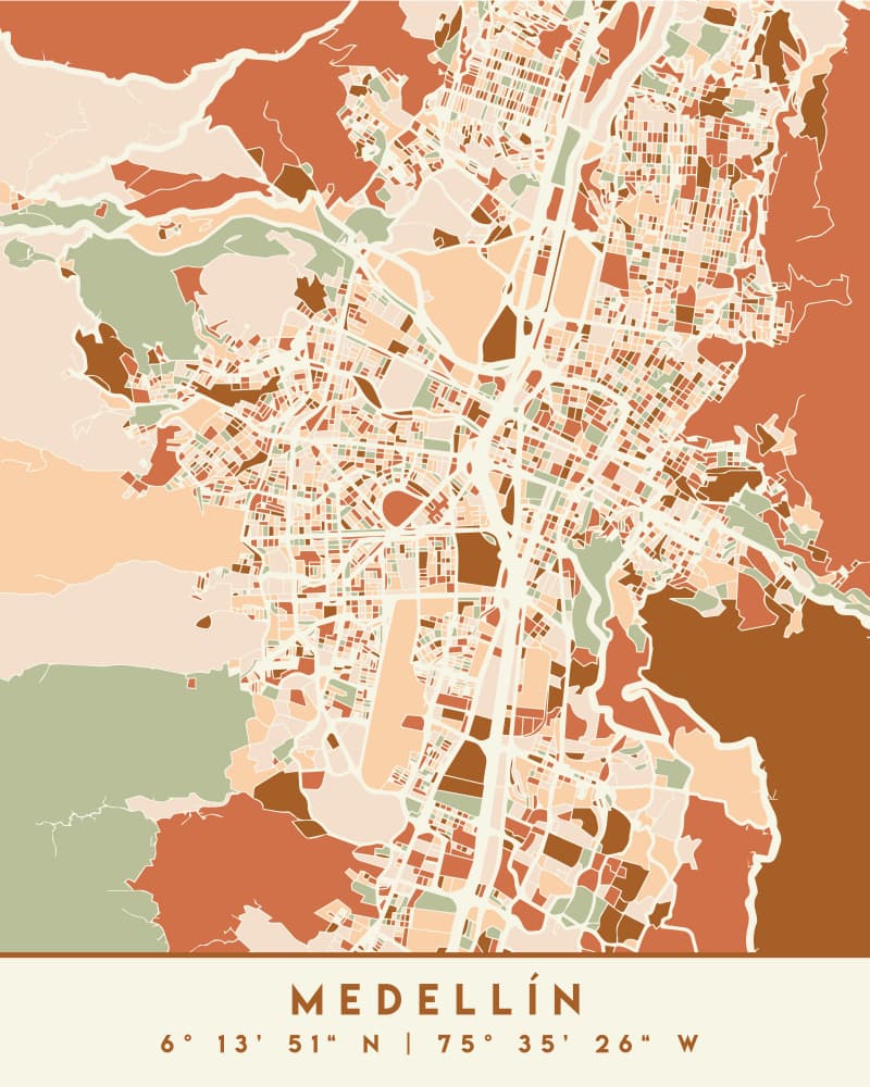 Medellín City Map by Emiliano Deificus — canvas wall art