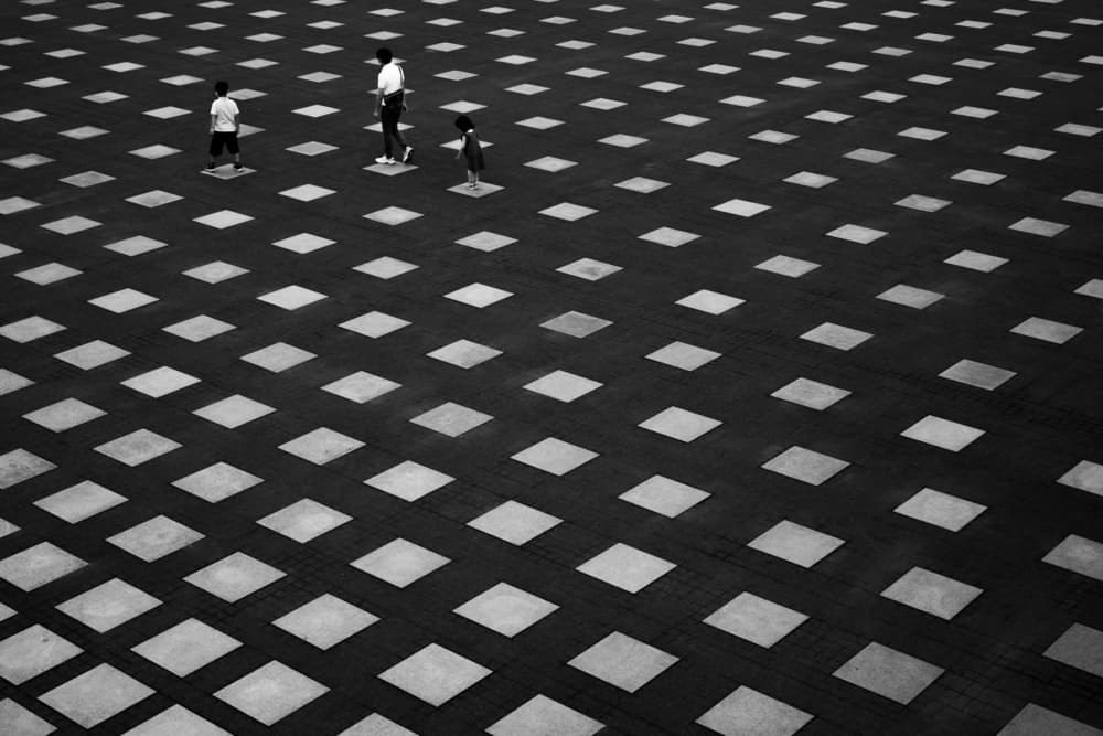 People on Geometric Ground by Satoshi Hata — canvas wall art