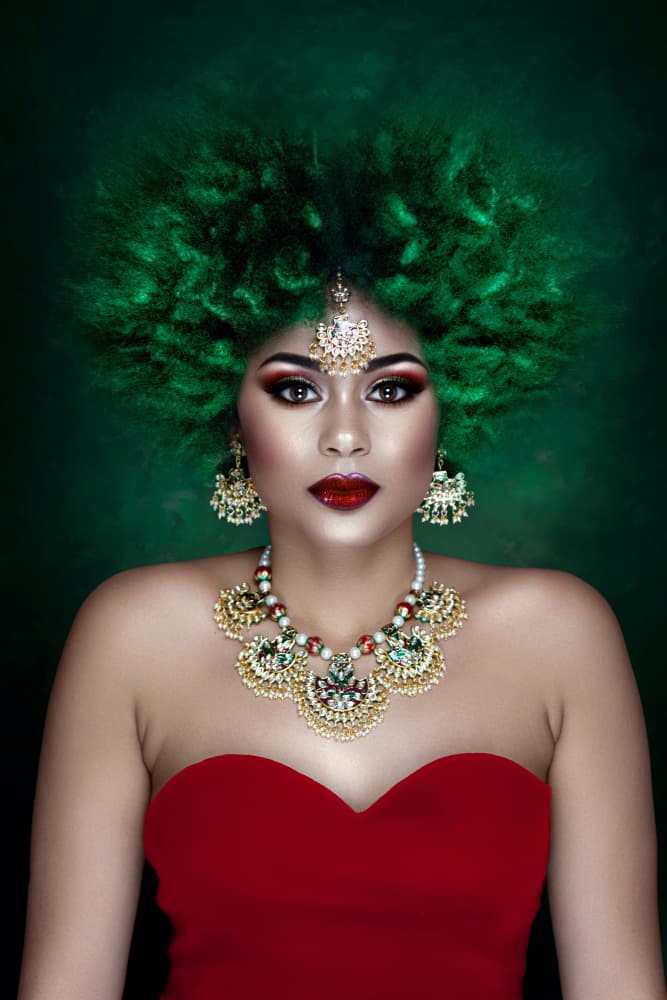 Regal Green Hair Portrait by Hardik Pandya — canvas wall art