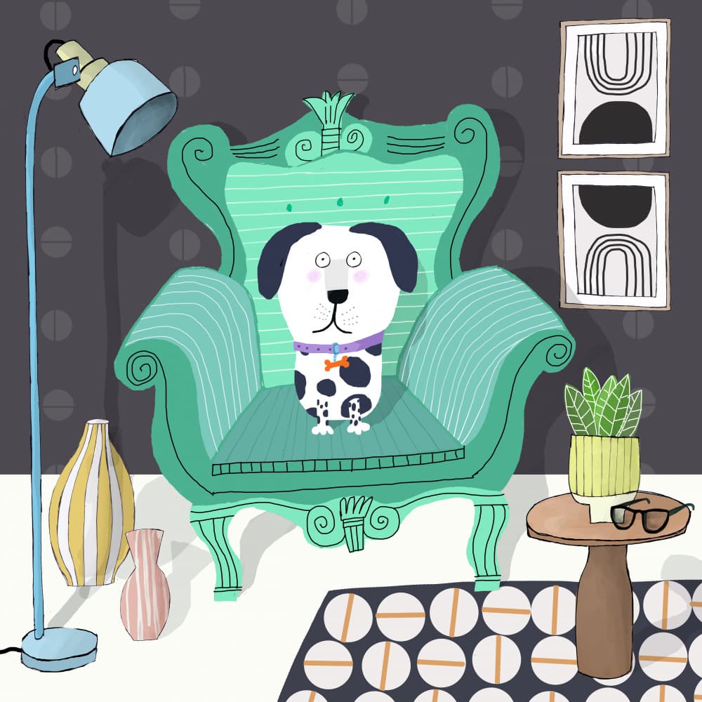 Cute Dog In Armchair by Carla Daly — canvas wall art