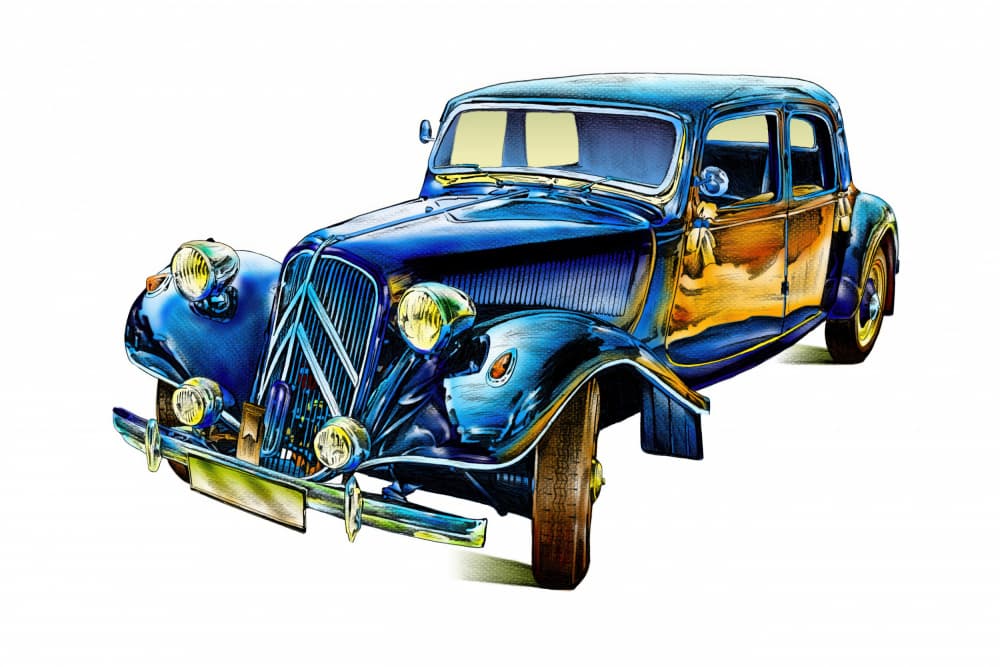 Colorful Vintage Blue Car by Rafal Kulik — canvas wall art