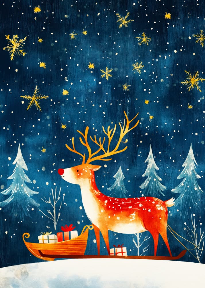 Christmas Reindeer Sleigh by Justyna Jaszke — canvas wall art