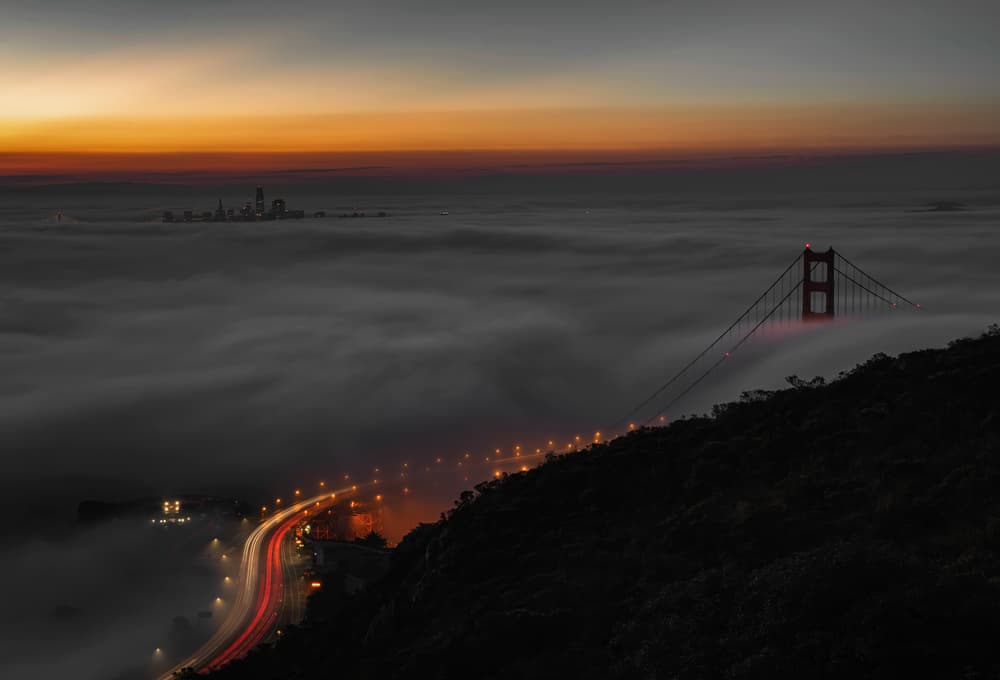 Golden Gate Bridge Foggy Night by Chuanxu Ren — canvas wall art
