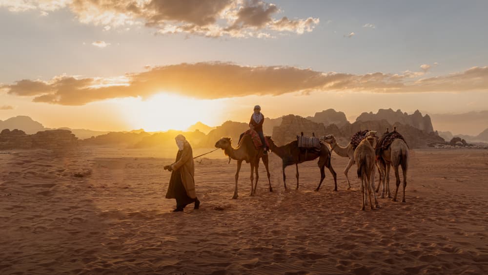 Desert Sunset Caravan by Dennis Zhang — canvas wall art