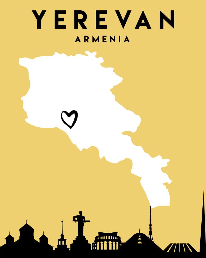 Yerevan Heart Armenia Map by Emiliano Deificus — canvas wall art