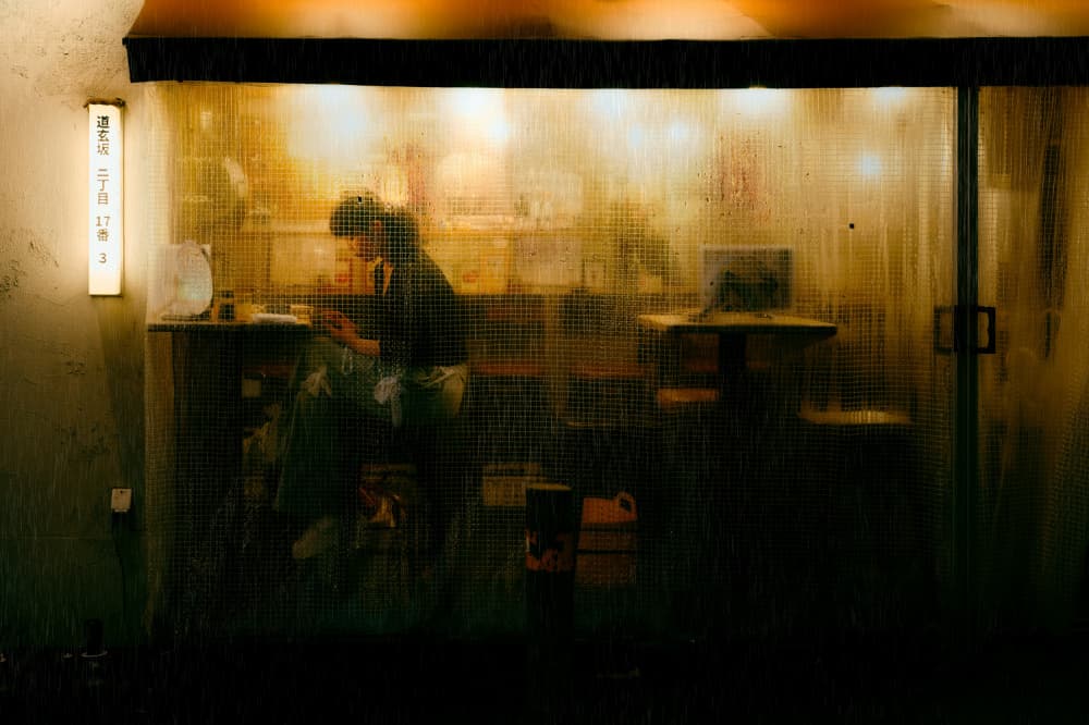 Rainy Night Cafe Window by Yuzo Fujii — canvas wall art