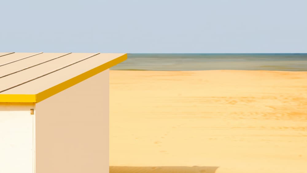 Minimal Beach Hut Horizon by Bruno Flour — canvas wall art