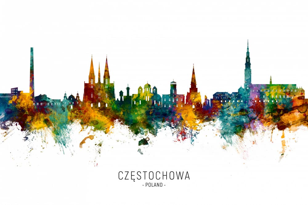 Częstochowa Watercolor Skyline by Michael Tompsett — canvas wall art