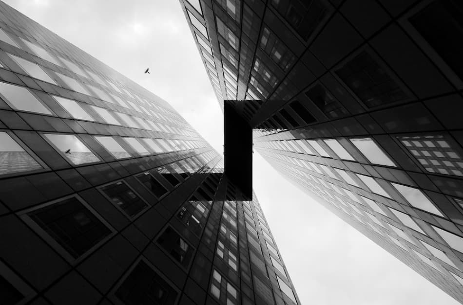 Modern Towers Skyward View by Guillaume Vigoureux — canvas wall art
