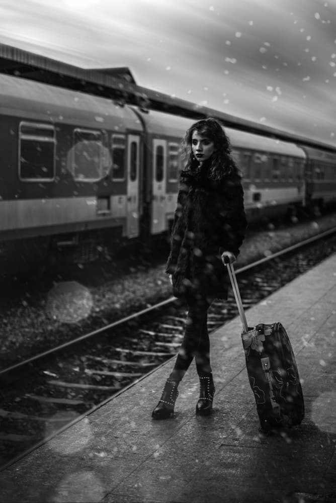 Woman Waiting Train by Doru Petrutiu — canvas wall art