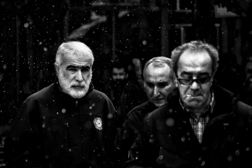 Bearded Men Walking In Snow by Shamal Shakibayi — canvas wall art