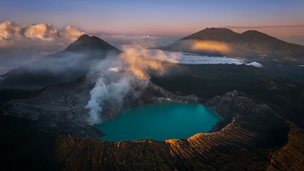 Volcano Crater Lake Sunrise by Liguang Huang — canvas wall art