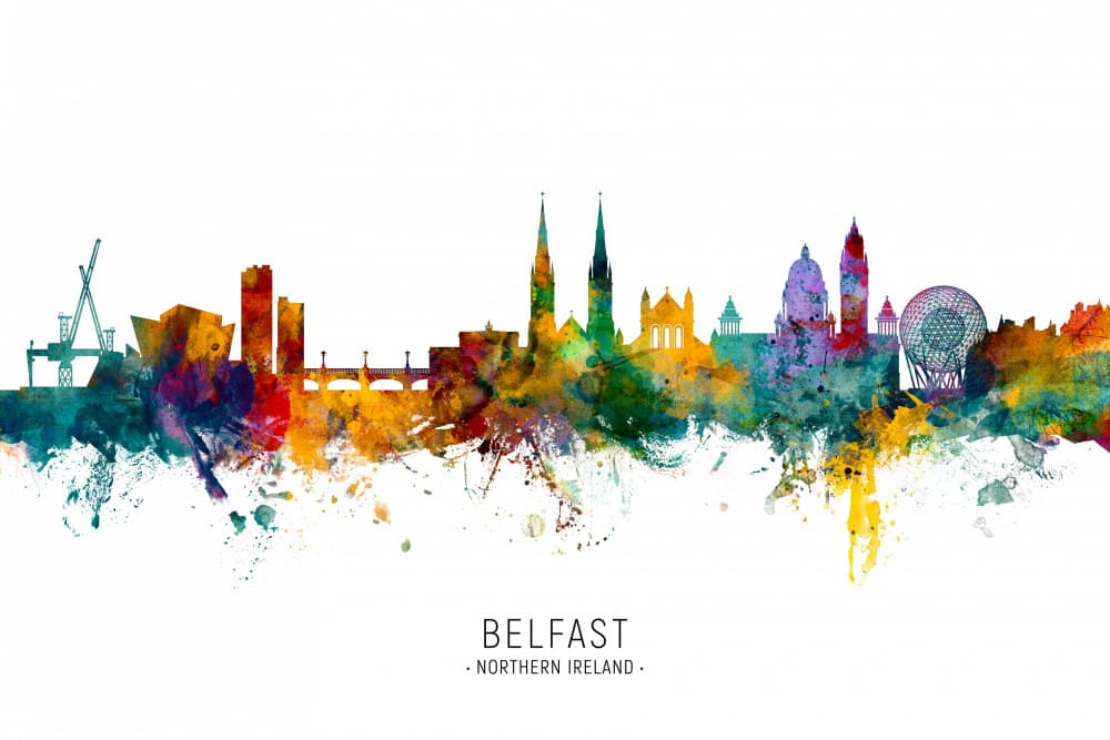 Colorful Belfast Skyline by Michael Tompsett — canvas wall art