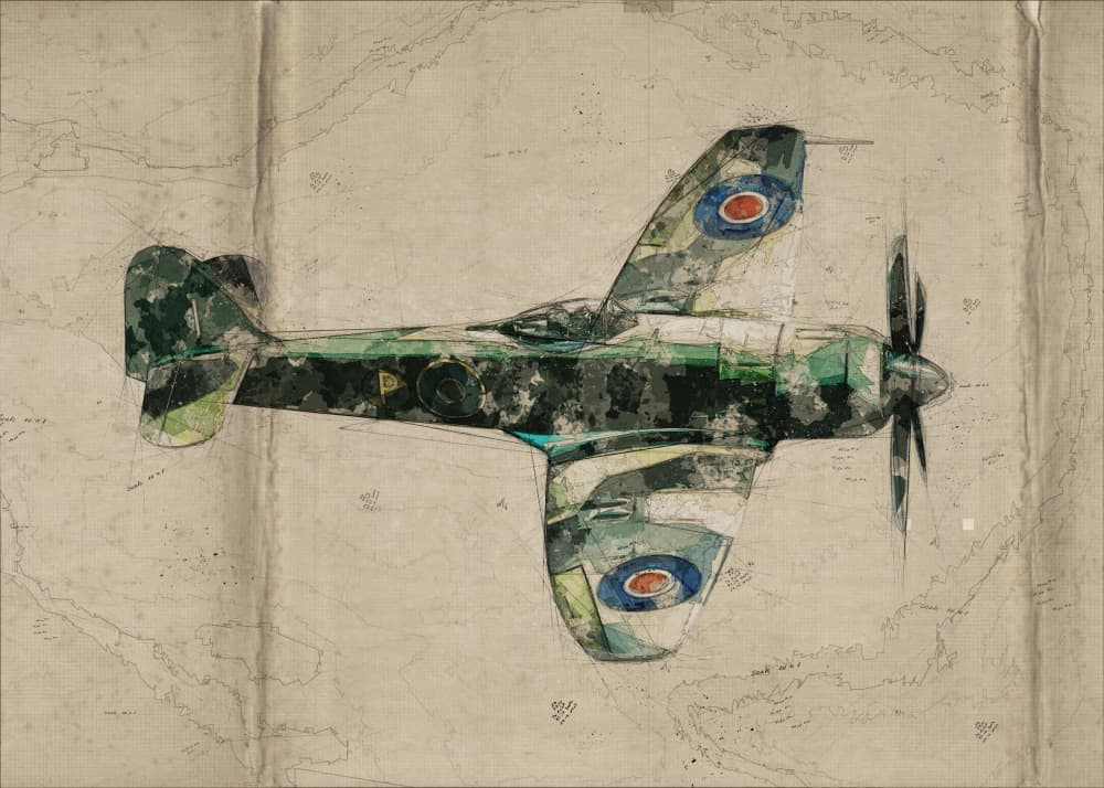 Vintage Fighter Plane Map by Lembayung senja studio [Vintage Poster] — canvas wall art