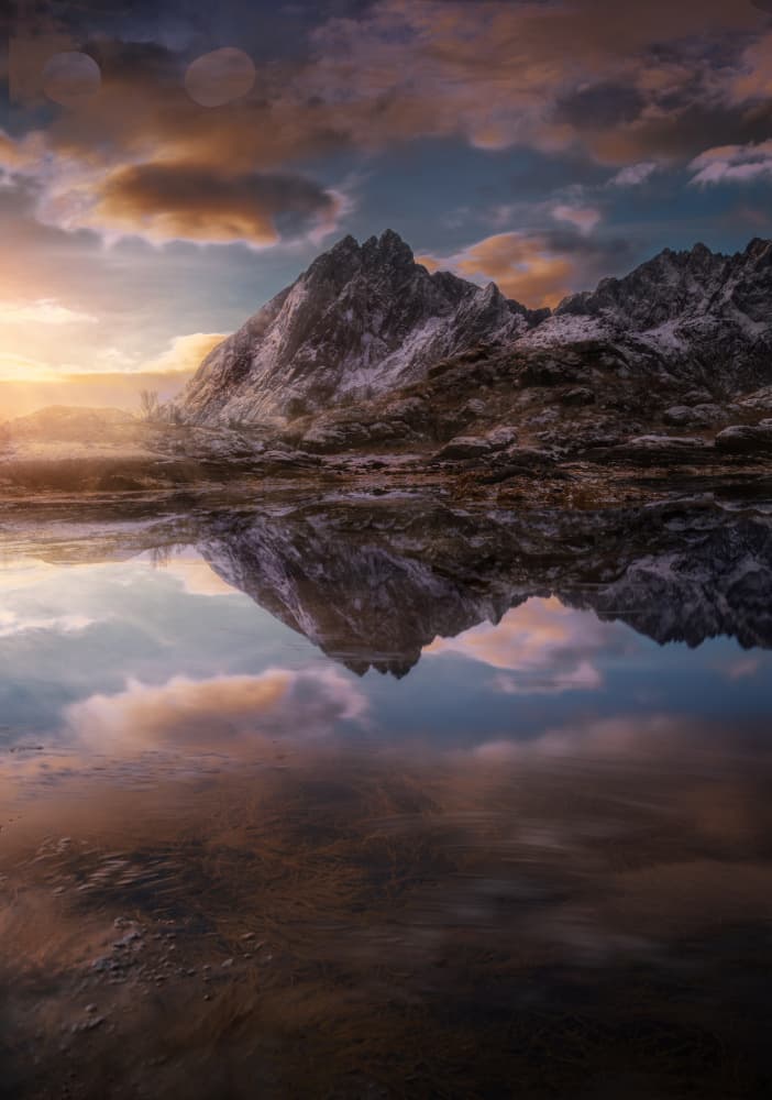 Golden Hour Mountain Reflection by joanaduenas — canvas wall art