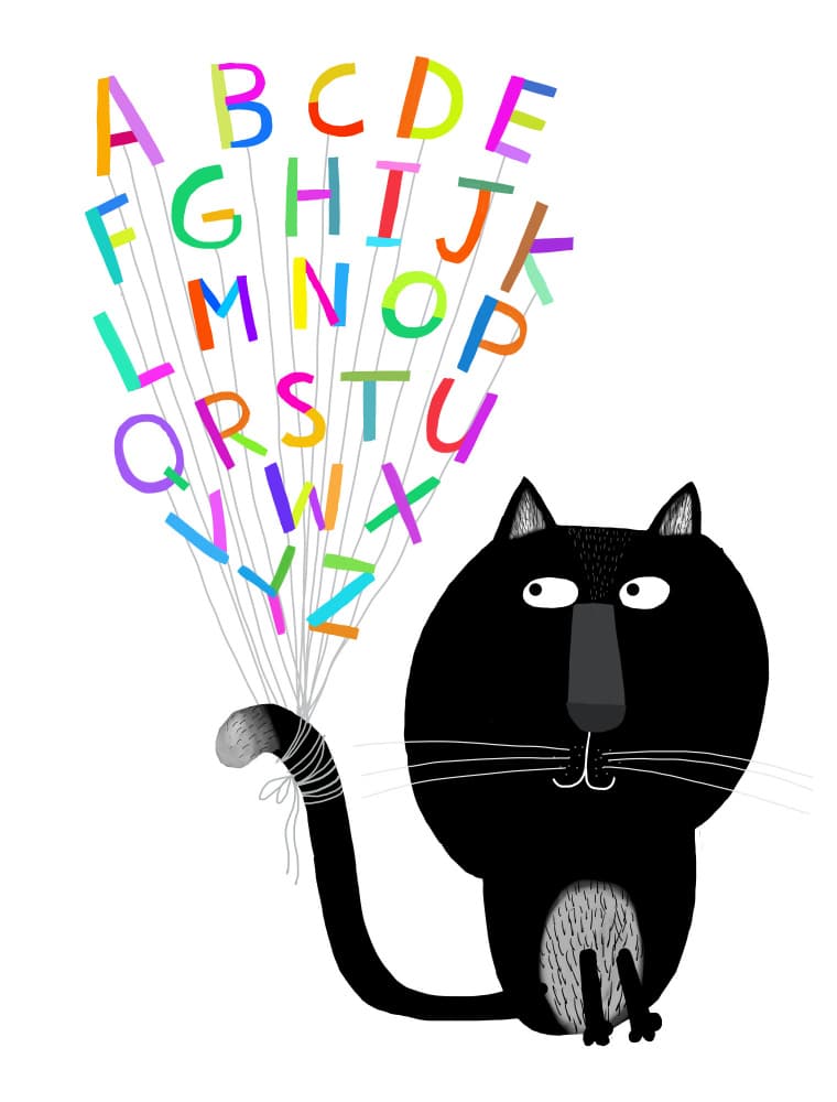 Cute Black Cat with Alphabet Letters by Carla Daly by Carla Daly — canvas wall art